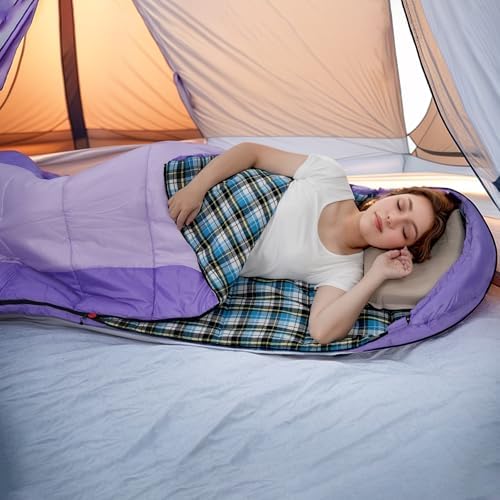 Cotton Flannel Lined Sleeping Bag for Adults Teens Kids, Cold Weather &Warm, 3 Seasons, Lightweight Compact Camping Essentials Equipment, Hiking, Outdoor, Travel