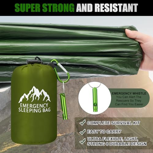 Oudain 6 Pcs XL Emergency Sleeping Bag Waterproof Bivy Sack Whistle