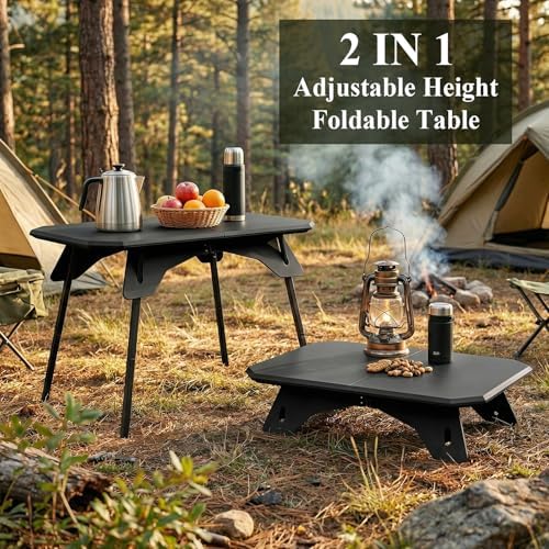 LiveGo Foldable Camping Table, Lightweight Folding Outdoor Table with Aluminum Legs, 2 in 1 Adjustable Height Portable Folding Table for Beach, Picnic, Grilling, Hiking & Fishing Indoor Outdoor