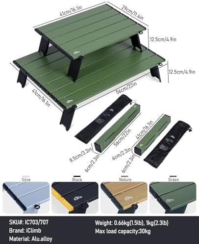 iClimb Ultralight Compact Mini Folding Alu. Table (Green - L)