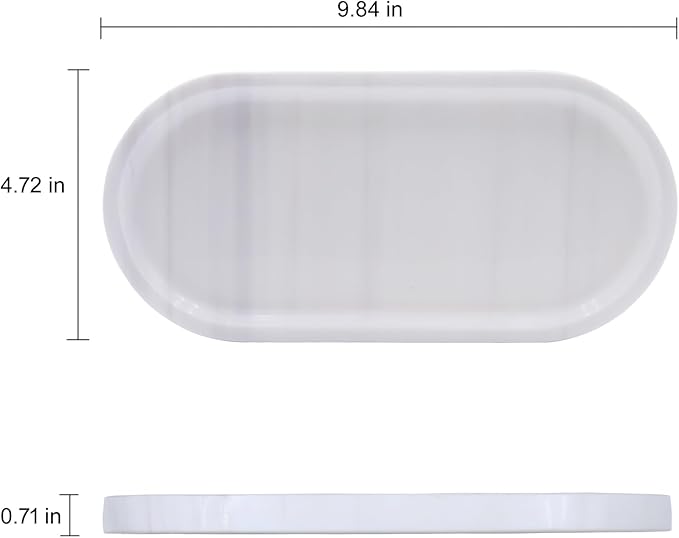 Natural Marble Tray, Oval Vanity Decorative Tray for Bathroom Counter, Countertop Stone Organizer, Catchall Tray for Kitchen, Perfume, Candles, Jewelry Dish Decorative Tray