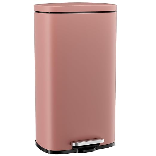 Arlopu 8/13.2 Gallon Step Trash Can, Stainless Steel Garbage Bin, Soft-Close Rubbish Bin with Removable Plastic Inner Bucket, Fingerprint-Proof, Lid Dustbin, Suit for Kitchen Home (Pink, 30L)