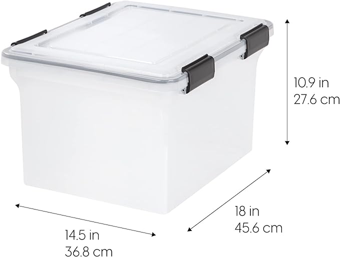 IRIS USA 32 Quart WEATHERPRO Plastic Storage Box with Durable Lid and Seal and Secure Latching Buckles, Clear with Black Buckles, 6 Pack