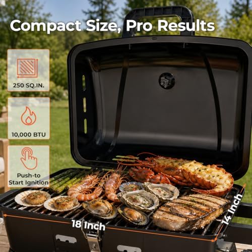 Brand-Man Portable Propane Gas Grill 1 Burner 10,000 BTU 240 sq.in.