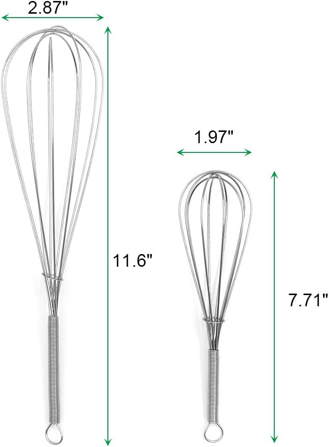 Whisks for Cooking Set, Stainless Steel Wisker for Baking, Blending, Rust-Proof Balloon Wire Whisker Egg Whisk Hand Mixers (8 in + 12 in, 2)
