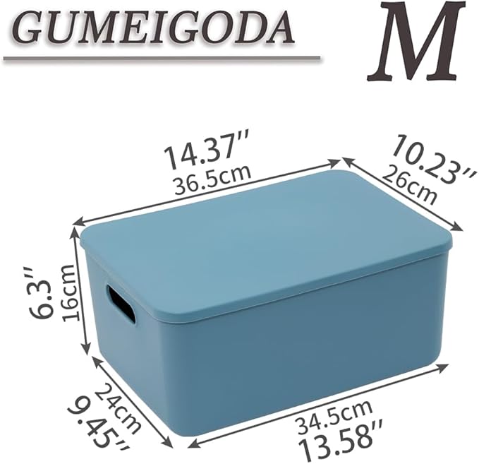 Plastic Storage Bins with lids,Storage Baskets,Container with handle,Storage Organizer Bins for Shelves,Office,Bedrooms,Closets, Cabinets(Blue, 3M)