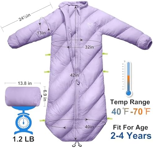 Walkable Toddler Sleeping Bags for Kids, Boys Girls (2T-4T) - Puffy Camping Sleeping Sack for Indoor, Outdoor, Travel, Sleepover, Slumber Party (up to 46 in)- Machine Washable, Lightweight