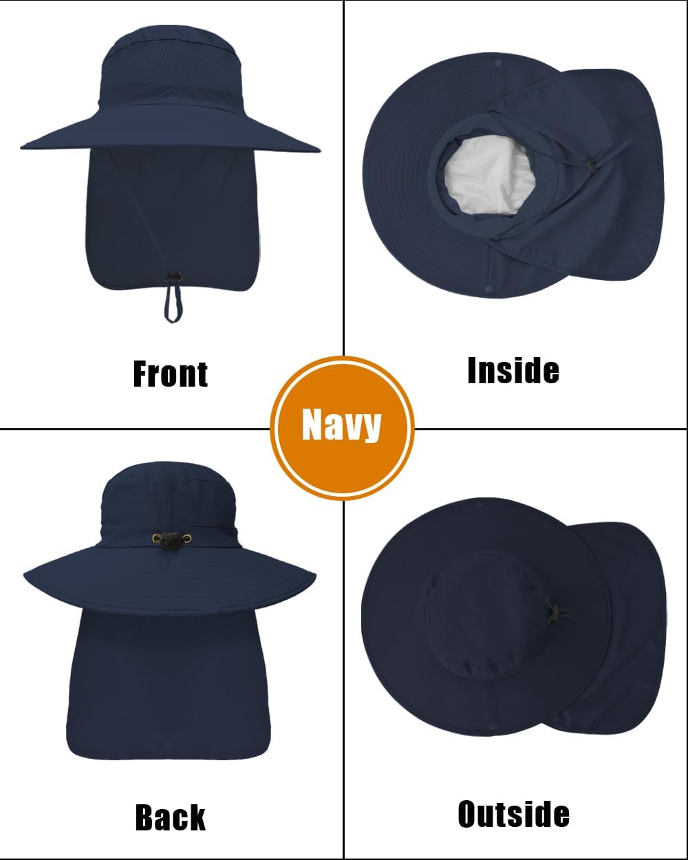 Outdoor Sun Hats with Stowable Neck Flap for Men Women UPF 50+ Mesh Summer Bucket Hat Wide Brim for Fishing Safari Hiking