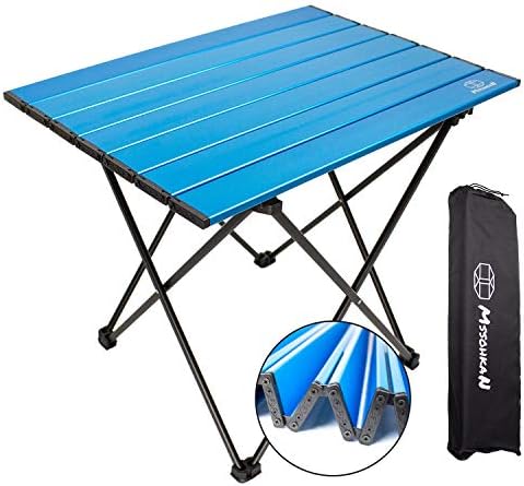 MSSOHKAN Camping Table Folding Portable Camp Side Table Aluminum Lightweight Carry Bag Beach Outdoor Hiking Picnics BBQ Cooking Dining Kitchen Blue Small