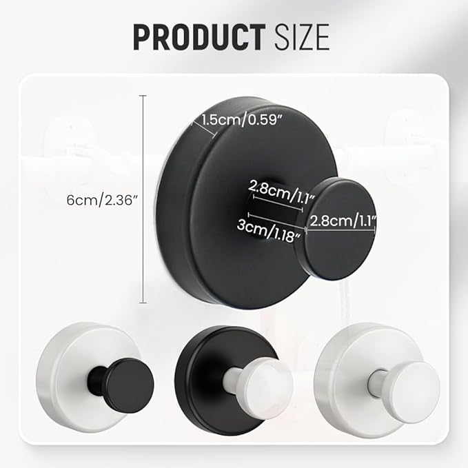 Suction Cup Hooks for Wreaths, 2025 New No Drill Suction Cup Hooks on Glass, Wreath Hanger for Front Door, Rustproof Hook Holder Towel Hook for Window Bathroom Mirrors Tile (1, Black)