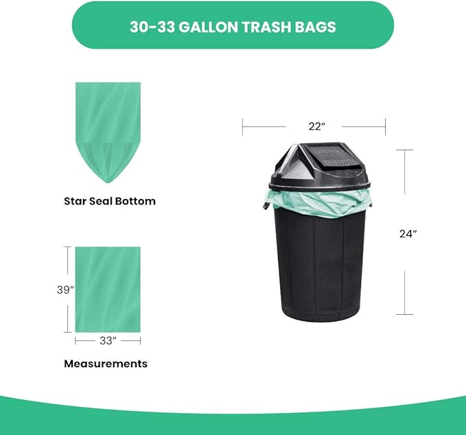 Reli. Compostable 33 Gallon Trash Bags | 80 Count Bulk | ASTM D6400 | Green | Eco-Friendly | For Compost