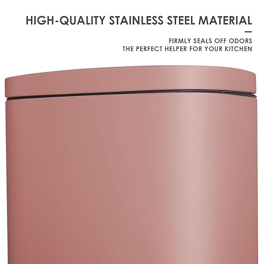 AthLike Trash Can, Stainless Steel Kitchen Garbage Can, Step Waste Bin with Hinged Lid and Removable Inner Bucket, Soft-Close, Dustbin for Bathroom Bedroom Living Room Home (Pink, 13.2 Gal)