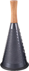 Cone Cheese Grater with Handle Stainless Steel Grater Triple Function Wood Handle Shredder Non-Slip Rubber Bottom Hand Held Multifunction Vegetables Grater Black 4-Size (Size L: 10.6" X 4.7" Black)
