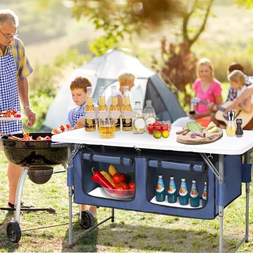 Camp Field 4ft Foldable Camping Table with Storage, Adjustable Height