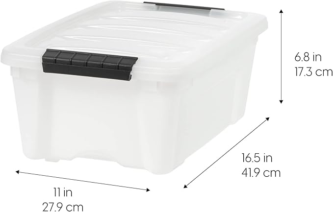 IRIS USA 13 Qt Stackable Plastic Storage Bins with Lids, 4 Pack - BPA-Free, Made in USA - Discreet Organizing Solution, Latches, Durable Nestable Containers, Secure Pull Handle - Pearl
