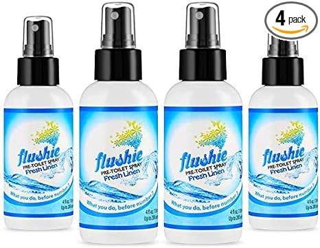 Flushie Pre-Toilet Spray for Poop Travel Size Toiletries Bathroom Spray for Poop Spray for Toilet Deodorizer Traveling Essentials Poop deodorizer Poop Odor eliminator 4oz (Linen, 4 Pack)