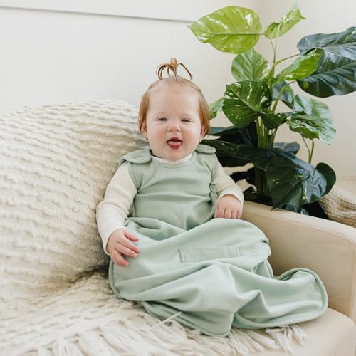 Woolino 4 Season Ultimate Baby Sleep Sack – Merino Wool Baby Sleeping Bag, Organic Cotton Outer, Temperature Regulating Wearable Blanket, All Season, 2 Months–2 Years - Aloe