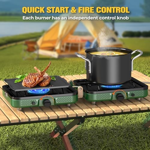 2 Burner Camping Stove,Portable Propane Camp Stove,Folding Gas Stove