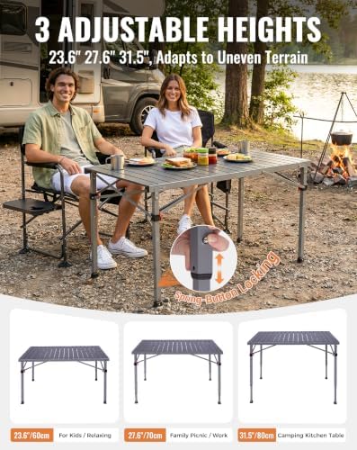 KingCamp 265 Lbs Folding Camping Table, 3-Height Heavy Duty Outdoor Table