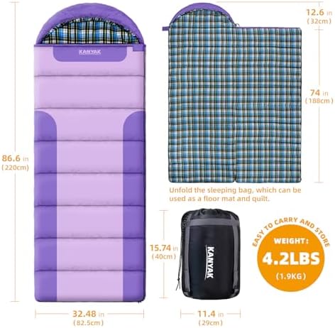Cotton Flannel Lined Sleeping Bag for Adults Teens Kids, Cold Weather &Warm, 3 Seasons, Lightweight Compact Camping Essentials Equipment, Hiking, Outdoor, Travel