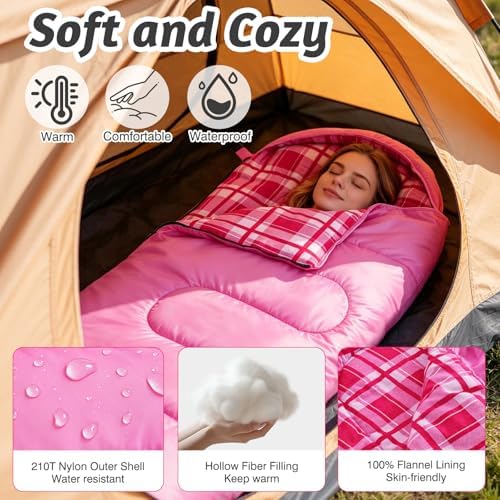 Uniqwamer Sleeping Bag for Adults Kids - 4 Seasons Cold & Warm Weather Flannel Camping Sleeping Bags, Lightweight & Waterproof 45°F Sleeping Bag for Camping Hiking Outdoor Travel