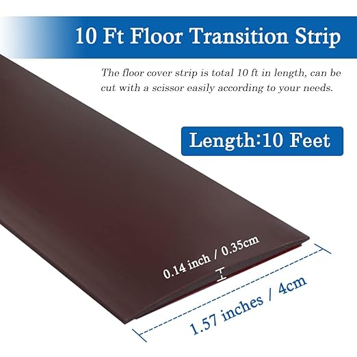Floor Transition Strip Self Adhesive Floor Cover Strips Laminate 1.57" Wide Vinyl Flat Divider Transitions (4cm, 10Ft, Brown)