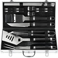 POLIGO 22PCS Heavy Duty BBQ Grill Accessories Set, Non-Slip Grill Tools for Outdoor Grill Set Stainless Steel Grill Utensils Set, Deluxe Grilling Tools Set in Aluminum Case Ideal Gifts for Men Black