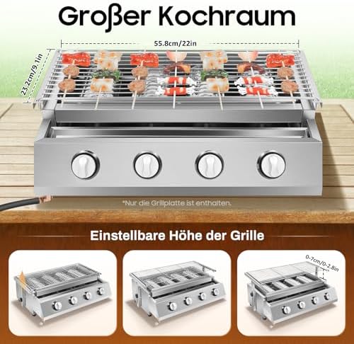 Professional Gas Grill, Stainless Steel Portable Grills, Small 4 Burners Stainless Steel Electric Grill, Portable BBQ, Tabletop Barbecue Stove - Options for Cookouts, Barbecues, Small Spaces