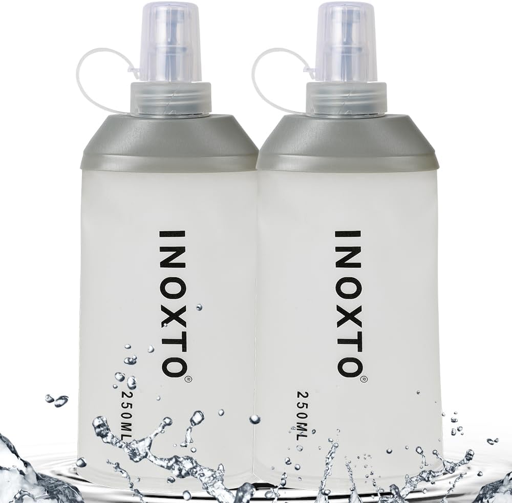 INOXTO Soft Flask,Collapsible Soft Water Bottles for Hydration Vests and Running Packs, Soft Flask Running Bottles for Hiking Cycling(250/500 ml) (2 PCS SMALL)
