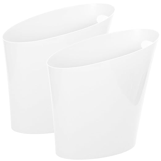 Youngever 2 Gallon Slim Trash Can, Plastic Garbage Container Bin, Small Trash Bin with Handles for Home Office, Living Room, Study Room, Kitchen, Bathroom (2 Pack White)