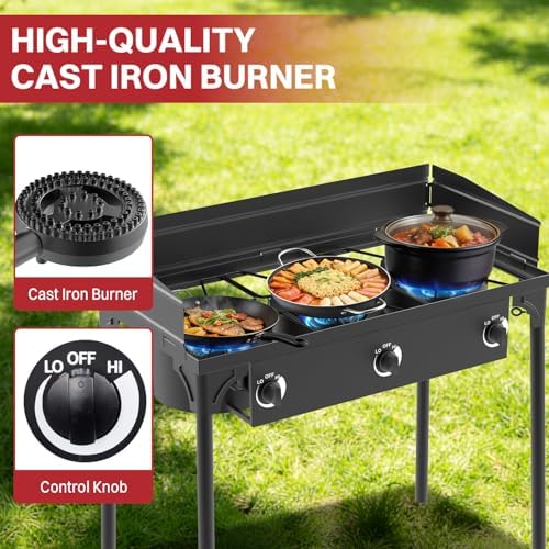3 Burner Propane Camp Stove | 225,000 BTU | High Pressure Gas Burners