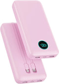 Portable Charger 40,800mAh Power Bank, 25W PD QC 4.0 Fast Charging Portable Phone Charger with Built-in Cables,LCD Display USB C Battery Pack Compatible with iPhone 16/15/14,Android Samsung (Pink)