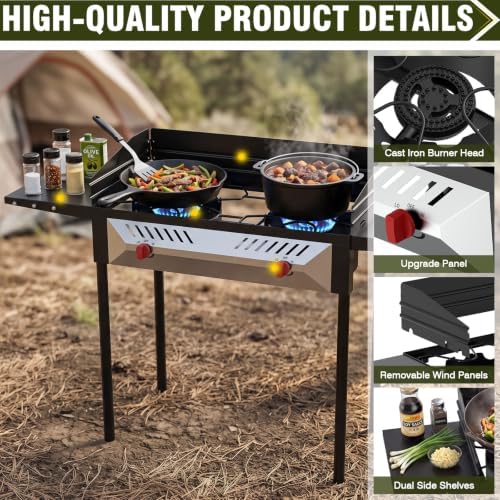 BESTFIRE 2 Burner Propane Gas Stove 150k BTU High Pressure Outdoor Cooker