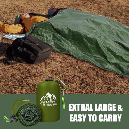 Oudain 6 Pcs XL Emergency Sleeping Bag Waterproof Bivy Sack Whistle