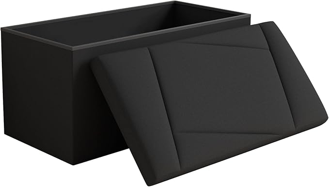 Folding Storage Ottoman Bench, 30 Inches Storage Chest, End of Bed Bench,Folding Ottoman for Bedroom, Entryway and Living Room, 30"x15"x15",Black