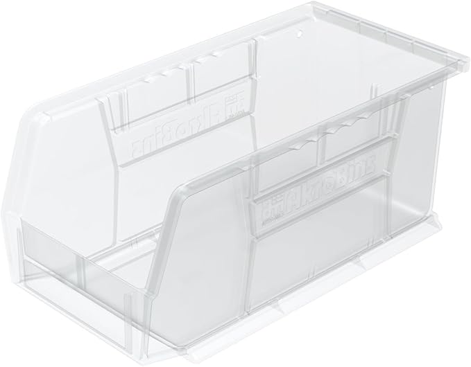 Akro-Mils 30230 AkroBins Plastic Storage Bins, Space-Saving Stackable Bins for Garage, Pantry, Craft Organization, 11-" x 5-" x 5-", Clear, 12-Pack