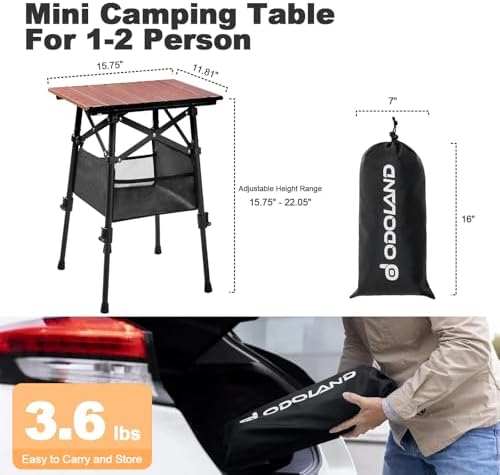 Odoland Portable Camping Table, Folding for Beach Outdoor Adjustable Height