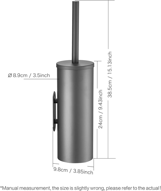 Stainless Steel Toilet Brush and Holder Set, No-Punch Hook Base Dual Purpose Toilet Brush Holder with Removable Inner Bucket and Splash Cover - Soft Bristles (Gray)