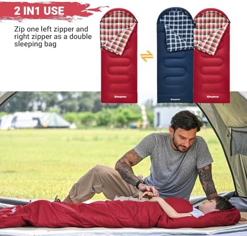 KingCamp 45°F Kids Sleeping Bag, 100% Flannel Sleeping Bag for 10-12 Child