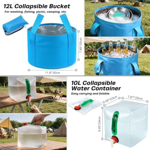 Odoland 29pcs Camping Cookware Mess Kit, Non-Stick Lightweight Pots Pan Kettle, Collapsible Water Container and Bucket, Stainless Steel Cups Plates Forks Knives Spoons for Outdoor Backpacking Picnic