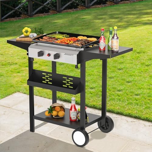 SKOK Propane Gas Griddle with Hood - Flat Top Grill with Standing Cart