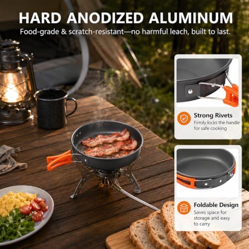 aiGear Camping Cookware with Pot Pan Kettle Cutlery Tableware 1-2 People