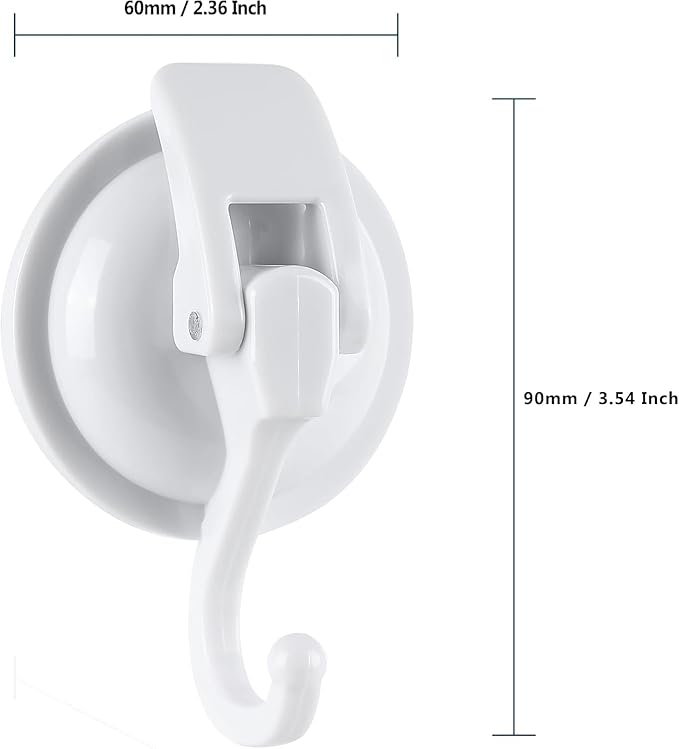 Extra Duty Suction Cup Hooks - Glass & Bathroom Robe Hooks, White (4 Pack)