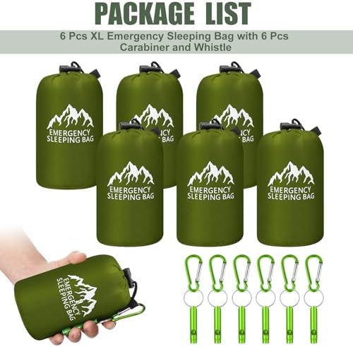 Oudain 6 Pcs XL Emergency Sleeping Bag Waterproof Bivy Sack Whistle