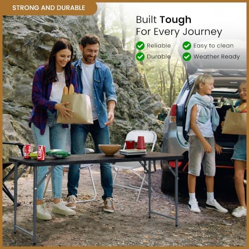 5.5 Feet ADJUSTABLE Foldable Table with Built in Handle & Steel Legs | 5.5FT Heavy Duty Folding Portable | Perfect for Party, Dining, Wedding, Events, Picnic Indoor, Outdoor, Camping, Utility, Folding