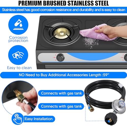 forimo Propane Gas Stove, 2-Burner, Auto Ignition, Portable, Stainless Steel, 19000 BTU/hr, Perfect for Outdoor Kitchens