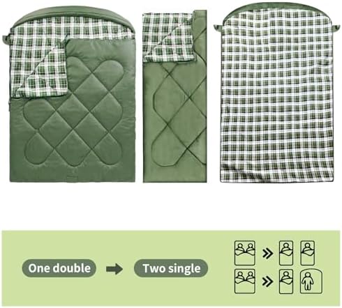 ShinHye Double Sleeping Bag for Adults with 2 Pillows, Camping Sleeping Bags Flannel Cotton 2 Person Sleeping Bags XXL Queen Size Sleeping Bag for Cold Weather