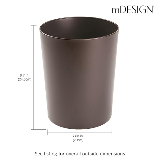 mDesign Round Metal Small 1.7 Gallon Recycle Trash Can Wastebasket, Garbage Container Bin for Bathrooms, Kitchen, Bedroom, Home Office - Durable Stainless Steel - Mirri Collection - Bronze