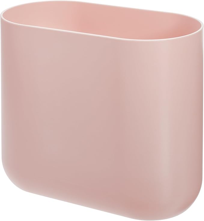 iDesign Cade Oval Slim Trash, Compact Waste Basket Garbage Can for Bathroom, Bedroom, Home Office, Dorm, College, Blush