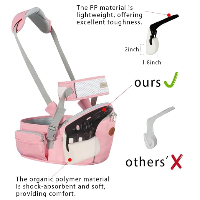 Baby Hip Seat Carrier Baby Waist Stool for Child Infant Toddler with Adjustable Strap Buckle Pocket Soft Inner Huge Storage (Pink)